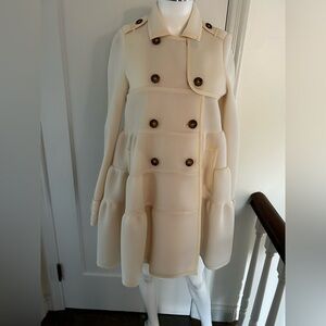 Italian Mesh Trench Coat Tiered Cream Statement Jacket M